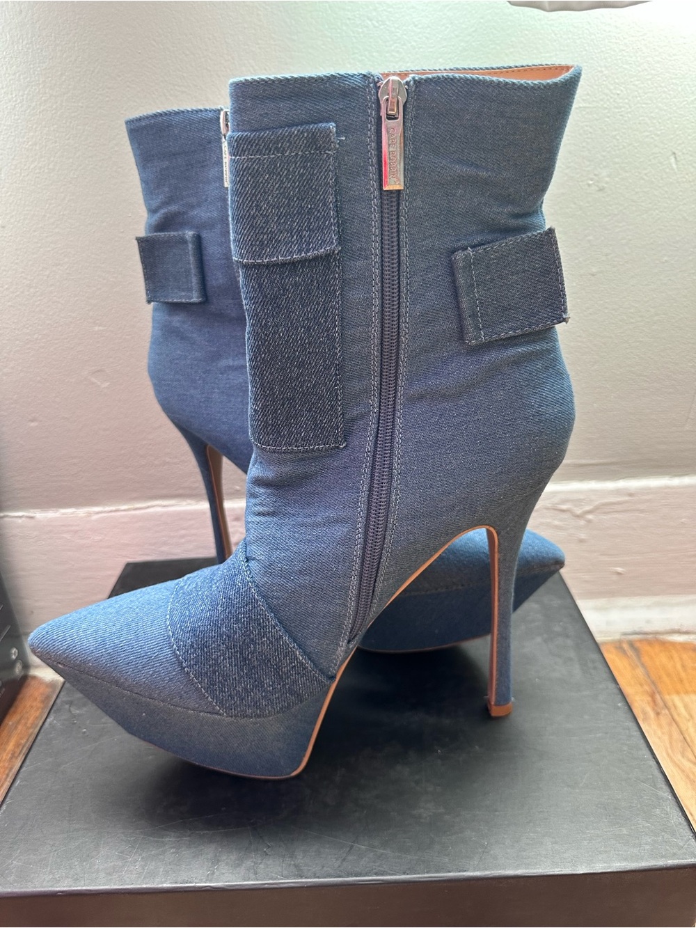 Cape Robbin Denim Pointed-Toe Stiletto Ankle Boot - Blue